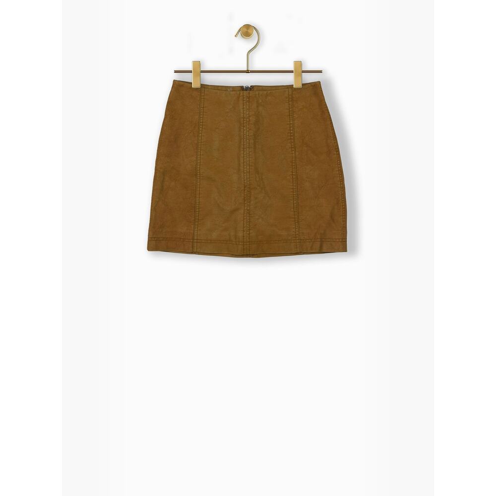 Free People Modern Femme Vegan Leather Mini Skirt 2 Brown - Picture 2 of 8